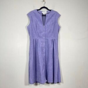 VTG Wilson Gino Rossi Sleeveless UltraSuede Dress Purple Button Down A Line 80s